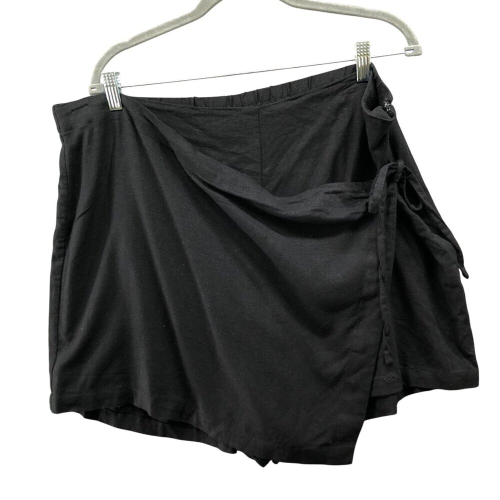 Eloquii Linen Blend Wrap Skort Womens 20 Black Side Tie Side Zip Asymmetric